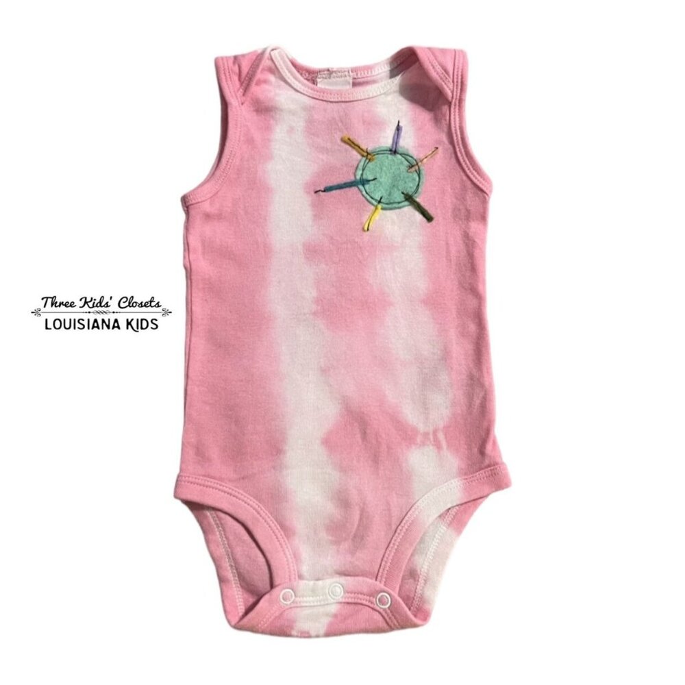 Small Shop Hand Dyed Swank 6m Tie Dye Sun Appliqué Bodysuit Onesie